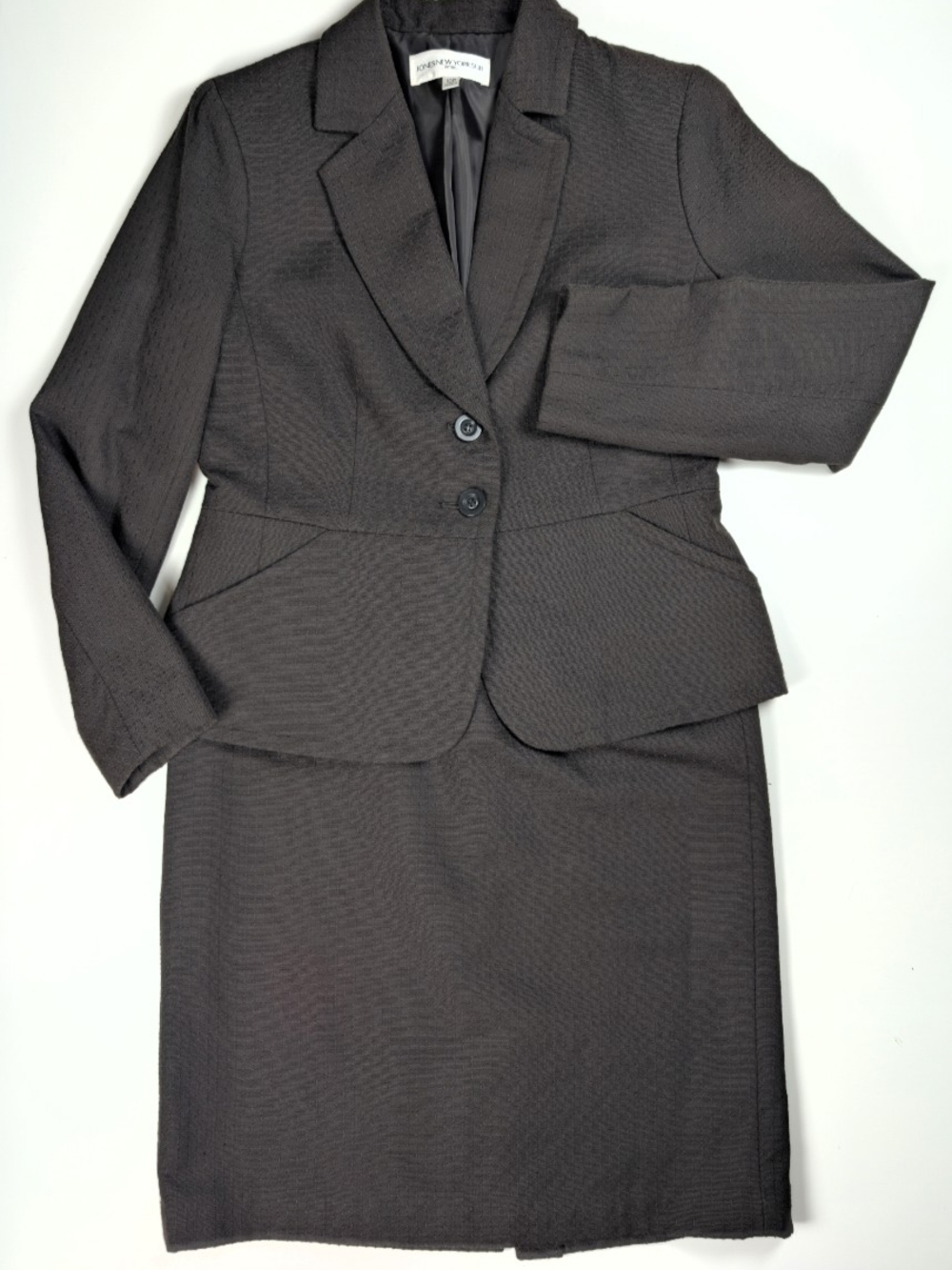 Jones New York Suit Womens 10P Charcoal Textured Skirt Suit Set 2 Pc Blazer